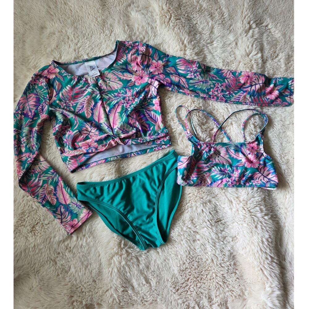 Art Class XL 14 Girls 3 Piece Tropical Paradise Beachy Swim Suit Bikini set